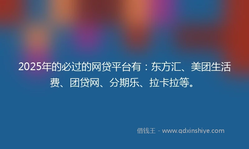 2025年的必过的网贷平台有：东方汇、美团生活费、团贷网、分期乐、拉卡拉等。