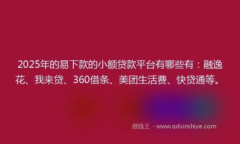 2025年的易下款的小额贷款平台有哪些有：融逸花、我来贷、360借条、美团生活费、快贷通等。