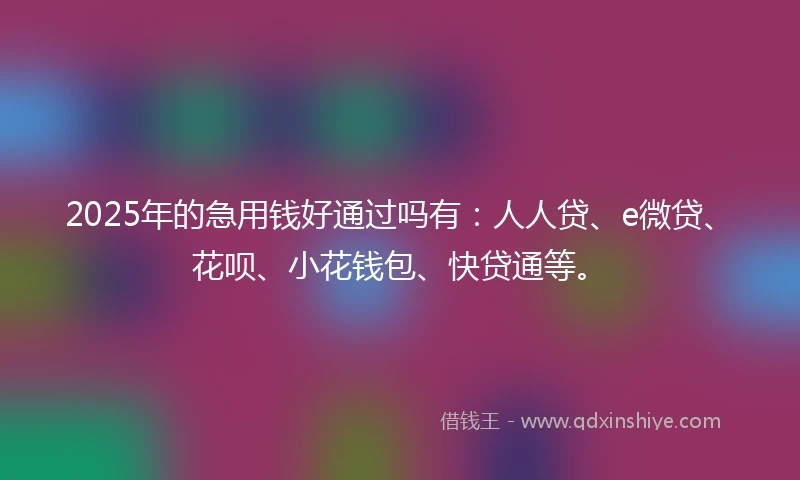 2025年的急用钱好通过吗有：人人贷、e微贷、花呗、小花钱包、快贷通等。
