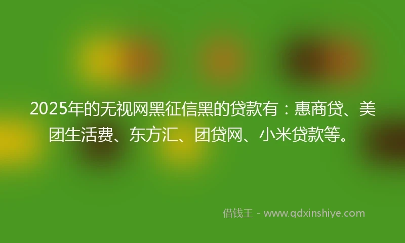 2025年的无视网黑征信黑的贷款有：惠商贷、美团生活费、东方汇、团贷网、小米贷款等。