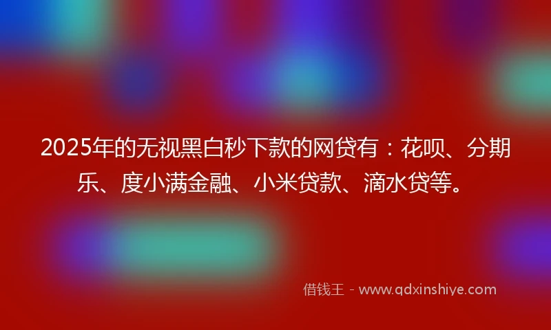 2025年的无视黑白秒下款的网贷有：花呗、分期乐、度小满金融、小米贷款、滴水贷等。