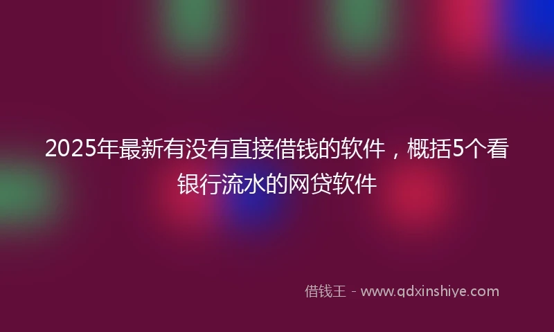 2025年最新有没有直接借钱的软件，概括5个看银行流水的网贷软件