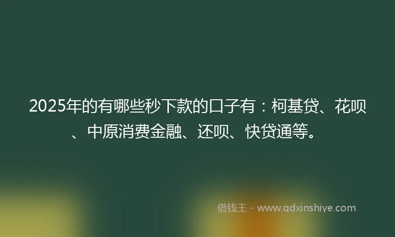 2025年的有哪些秒下款的口子有：柯基贷、花呗、中原消费金融、还呗、快贷通等。