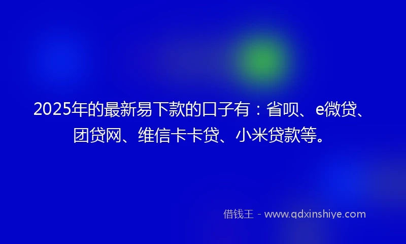2025年的最新易下款的口子有:省呗、e微贷、团贷网、维信卡卡贷、小米贷款等。