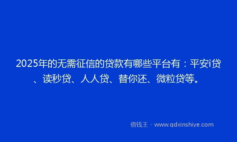 2025年的无需征信的贷款有哪些平台有：平安i贷、读秒贷、人人贷、替你还、微粒贷等。