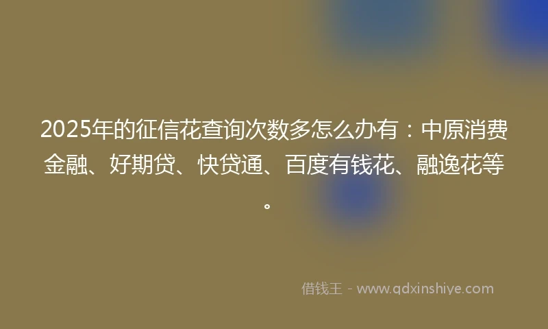 2025年的征信花查询次数多怎么办有：中原消费金融、好期贷、快贷通、百度有钱花、融逸花等。