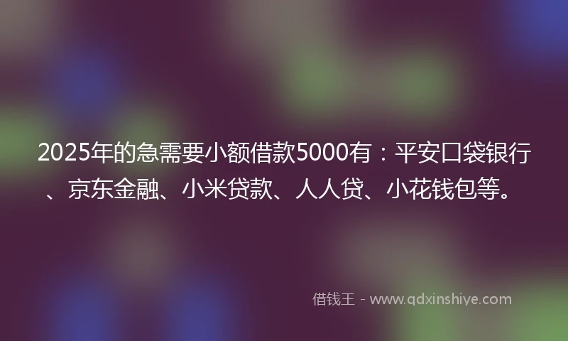 2025年的急需要小额借款5000有：平安口袋银行、京东金融、小米贷款、人人贷、小花钱包等。