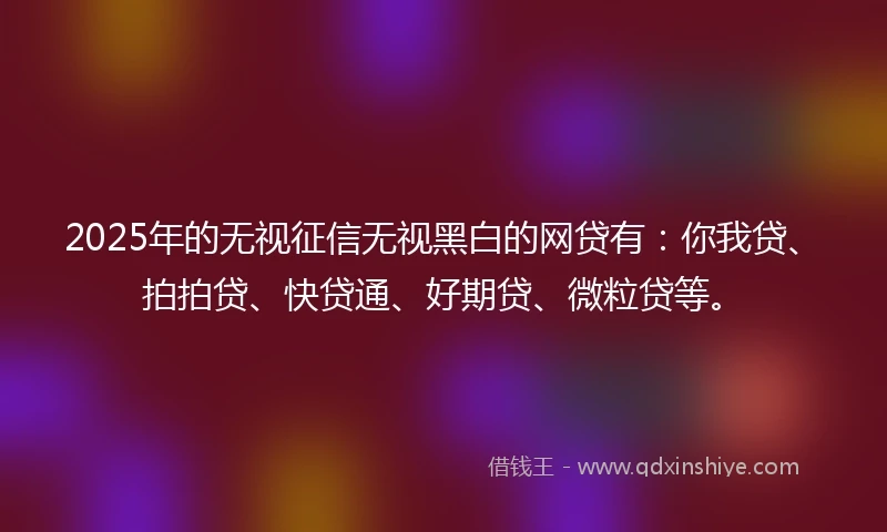 2025年的无视征信无视黑白的网贷有：你我贷、拍拍贷、快贷通、好期贷、微粒贷等。