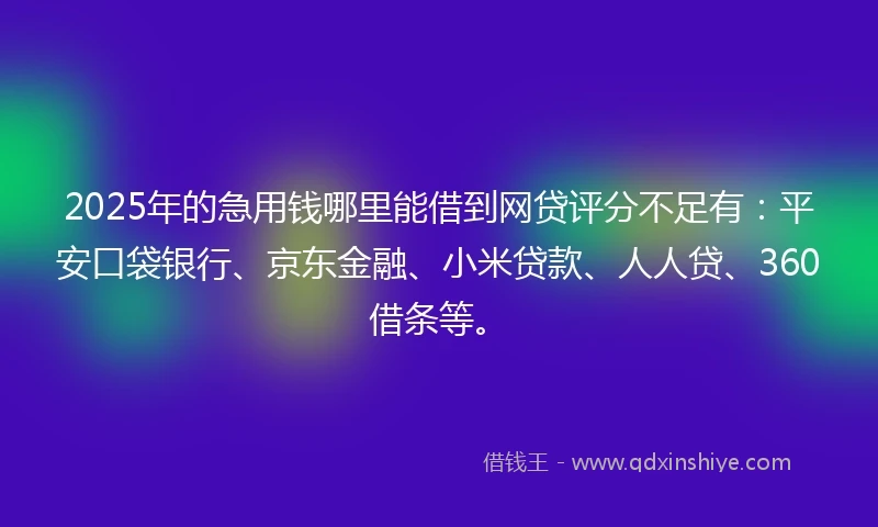 2025年的急用钱哪里能借到网贷评分不足有：平安口袋银行、京东金融、小米贷款、人人贷、360借条等。