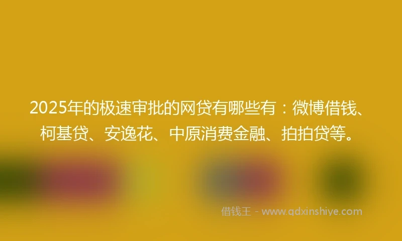 2025年的极速审批的网贷有哪些有：微博借钱、柯基贷、安逸花、中原消费金融、拍拍贷等。