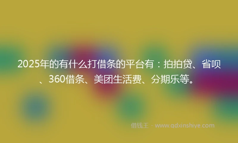 2025年的有什么打借条的平台有：拍拍贷、省呗、360借条、美团生活费、分期乐等。