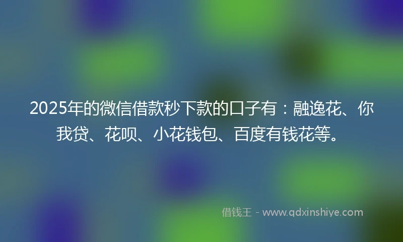 2025年的微信借款秒下款的口子有：融逸花、你我贷、花呗、小花钱包、百度有钱花等。