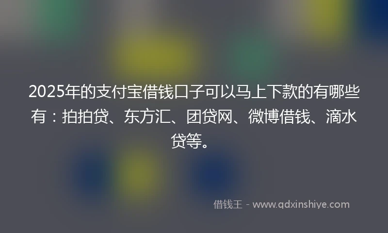 2025年的支付宝借钱口子可以马上下款的有哪些有：拍拍贷、东方汇、团贷网、微博借钱、滴水贷等。