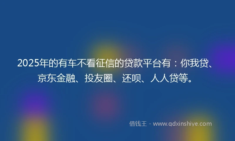 2025年的有车不看征信的贷款平台有：你我贷、京东金融、投友圈、还呗、人人贷等。