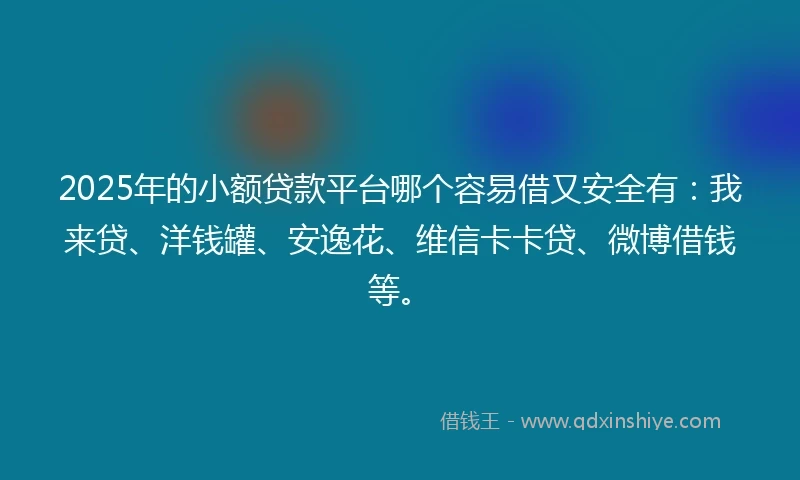 2025年的小额贷款平台哪个容易借又安全有：我来贷、洋钱罐、安逸花、维信卡卡贷、微博借钱等。