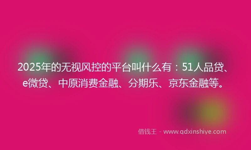 2025年的无视风控的平台叫什么有：51人品贷、e微贷、中原消费金融、分期乐、京东金融等。