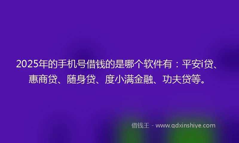 2025年的手机号借钱的是哪个软件有：平安i贷、惠商贷、随身贷、度小满金融、功夫贷等。