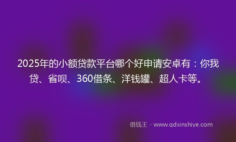 2025年的小额贷款平台哪个好申请安卓有：你我贷、省呗、360借条、洋钱罐、超人卡等。