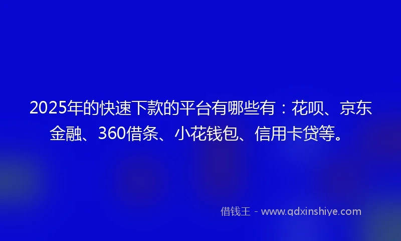 2025年的快速下款的平台有哪些有：花呗、京东金融、360借条、小花钱包、信用卡贷等。