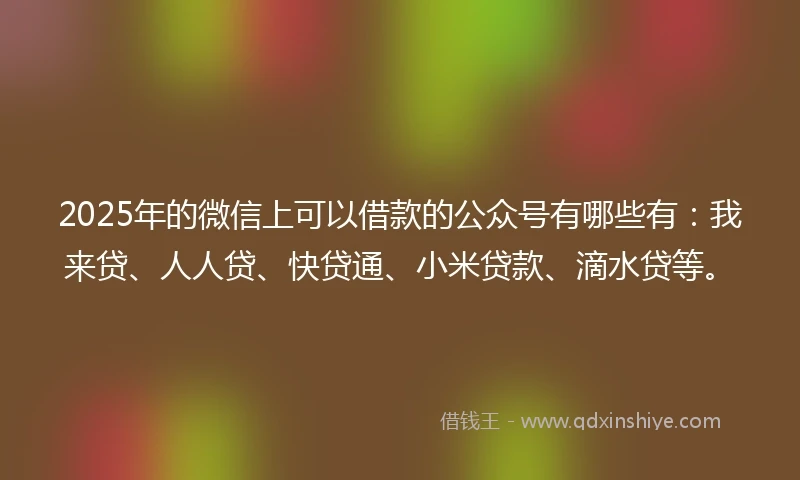 2025年的微信上可以借款的公众号有哪些有：我来贷、人人贷、快贷通、小米贷款、滴水贷等。