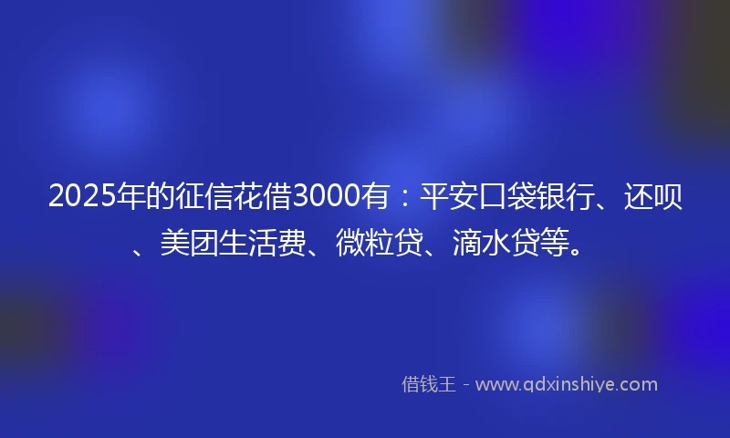 2025年的征信花借3000有：平安口袋银行、还呗、美团生活费、微粒贷、滴水贷等。