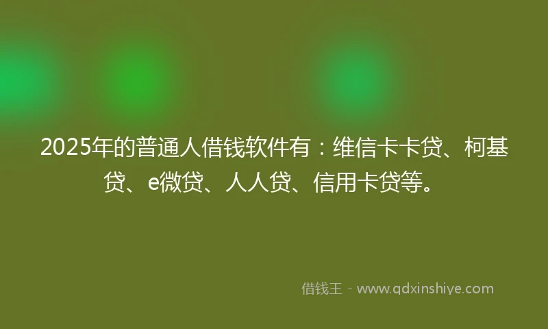 2025年的普通人借钱软件有：维信卡卡贷、柯基贷、e微贷、人人贷、信用卡贷等。