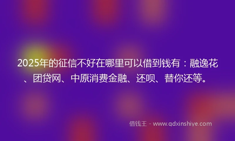 2025年的征信不好在哪里可以借到钱有：融逸花、团贷网、中原消费金融、还呗、替你还等。