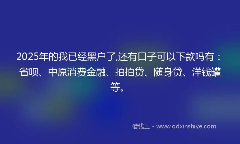 2025年的我已经黑户了,还有口子可以下款吗有：省呗、中原消费金融、拍拍贷、随身贷、洋钱罐等。