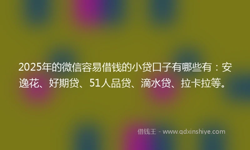 2025年的微信容易借钱的小贷口子有哪些有：安逸花、好期贷、51人品贷、滴水贷、拉卡拉等。