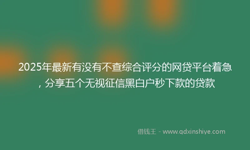 2025年最新有没有不查综合评分的网贷平台着急，分享五个无视征信黑白户秒下款的贷款