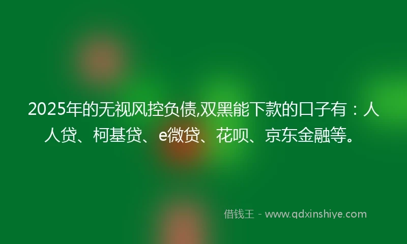 2025年的无视风控负债,双黑能下款的口子有：人人贷、柯基贷、e微贷、花呗、京东金融等。