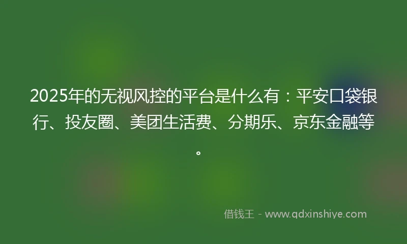 2025年的无视风控的平台是什么有：平安口袋银行、投友圈、美团生活费、分期乐、京东金融等。