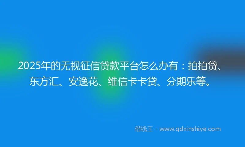 2025年的无视征信贷款平台怎么办有：拍拍贷、东方汇、安逸花、维信卡卡贷、分期乐等。