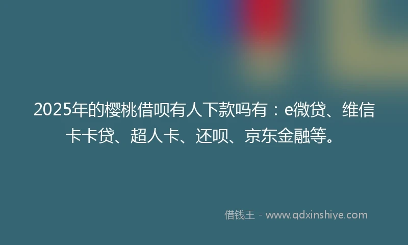 2025年的樱桃借呗有人下款吗有：e微贷、维信卡卡贷、超人卡、还呗、京东金融等。