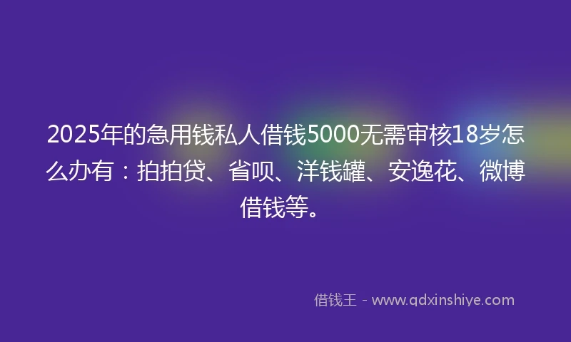 2025年的急用钱私人借钱5000无需审核18岁怎么办有：拍拍贷、省呗、洋钱罐、安逸花、微博借钱等。