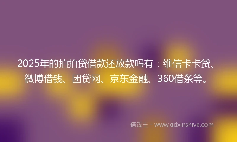 2025年的拍拍贷借款还放款吗有：维信卡卡贷、微博借钱、团贷网、京东金融、360借条等。