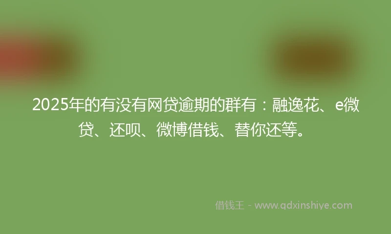 2025年的有没有网贷逾期的群有：融逸花、e微贷、还呗、微博借钱、替你还等。