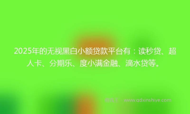 2025年的无视黑白小额贷款平台有：读秒贷、超人卡、分期乐、度小满金融、滴水贷等。