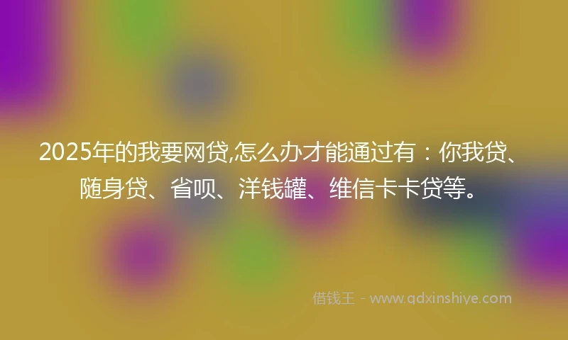 2025年的我要网贷,怎么办才能通过有：你我贷、随身贷、省呗、洋钱罐、维信卡卡贷等。