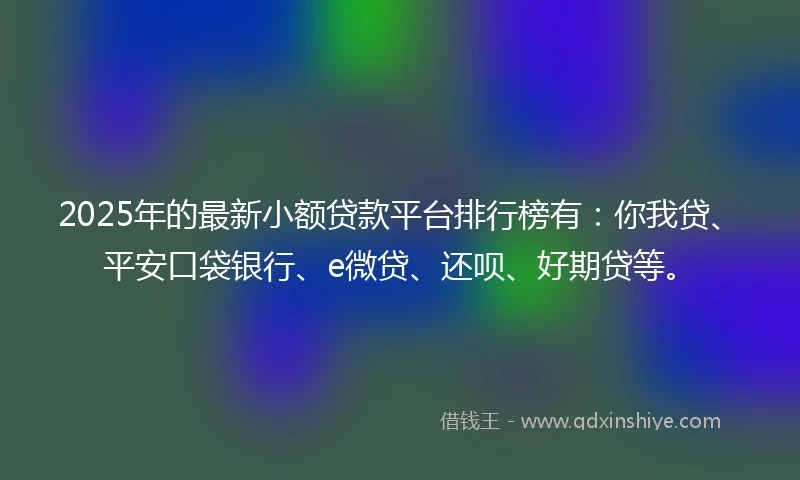 2025年的最新小额贷款平台排行榜有：你我贷、平安口袋银行、e微贷、还呗、好期贷等。