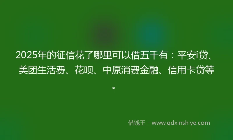 2025年的征信花了哪里可以借五千有:平安i贷、美团生活费、花呗、中原消费金融、信用卡贷等。