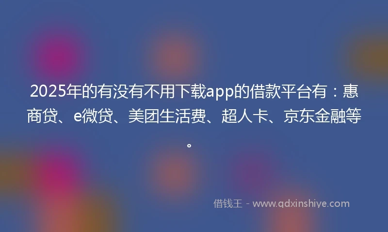 2025年的有没有不用下载app的借款平台有：惠商贷、e微贷、美团生活费、超人卡、京东金融等。