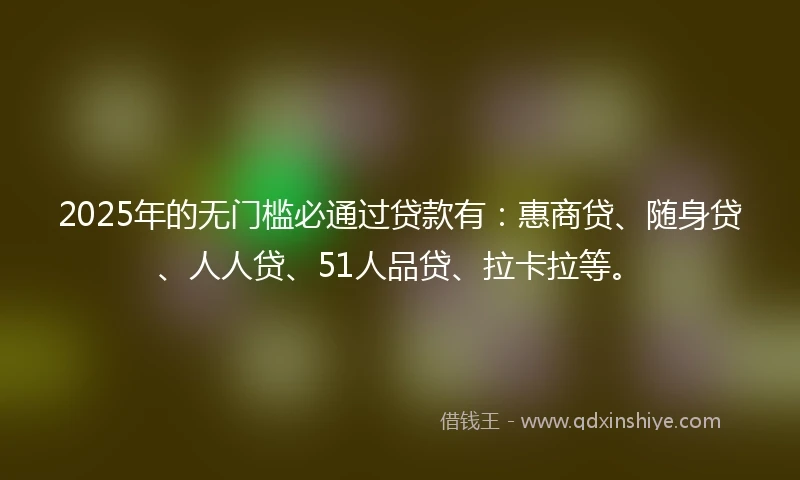 2025年的无门槛必通过贷款有：惠商贷、随身贷、人人贷、51人品贷、拉卡拉等。