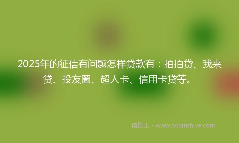 2025年的征信有问题怎样贷款有：拍拍贷、我来贷、投友圈、超人卡、信用卡贷等。