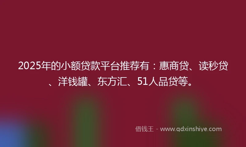 2025年的小额贷款平台推荐有：惠商贷、读秒贷、洋钱罐、东方汇、51人品贷等。