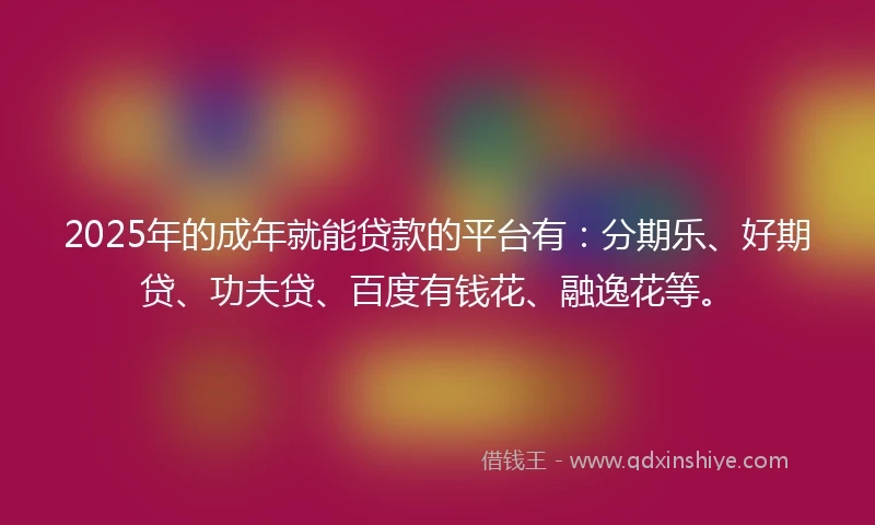 2025年的成年就能贷款的平台有：分期乐、好期贷、功夫贷、百度有钱花、融逸花等。
