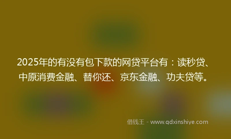 2025年的有没有包下款的网贷平台有：读秒贷、中原消费金融、替你还、京东金融、功夫贷等。