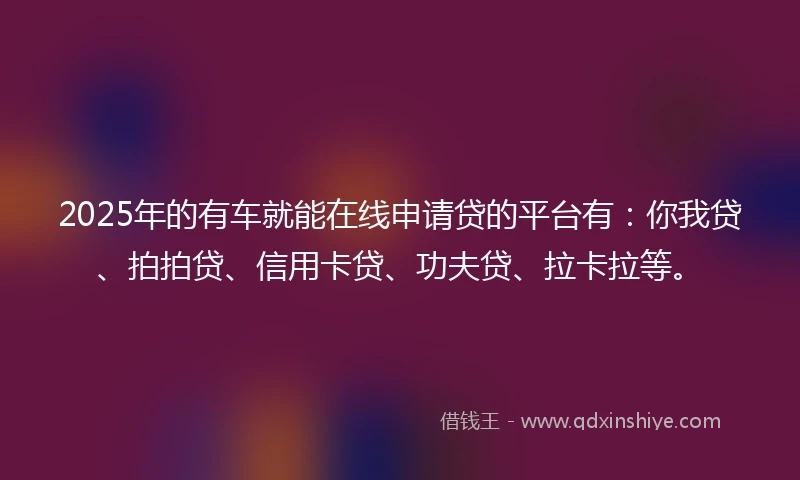 2025年的有车就能在线申请贷的平台有：你我贷、拍拍贷、信用卡贷、功夫贷、拉卡拉等。