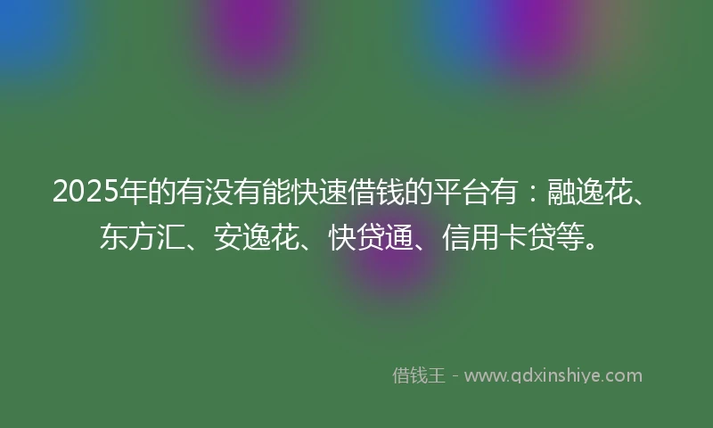 2025年的有没有能快速借钱的平台有：融逸花、东方汇、安逸花、快贷通、信用卡贷等。