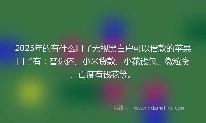 2025年的有什么口子无视黑白户可以借款的苹果口子有：替你还、小米贷款、小花钱包、微粒贷、百度有钱花等。